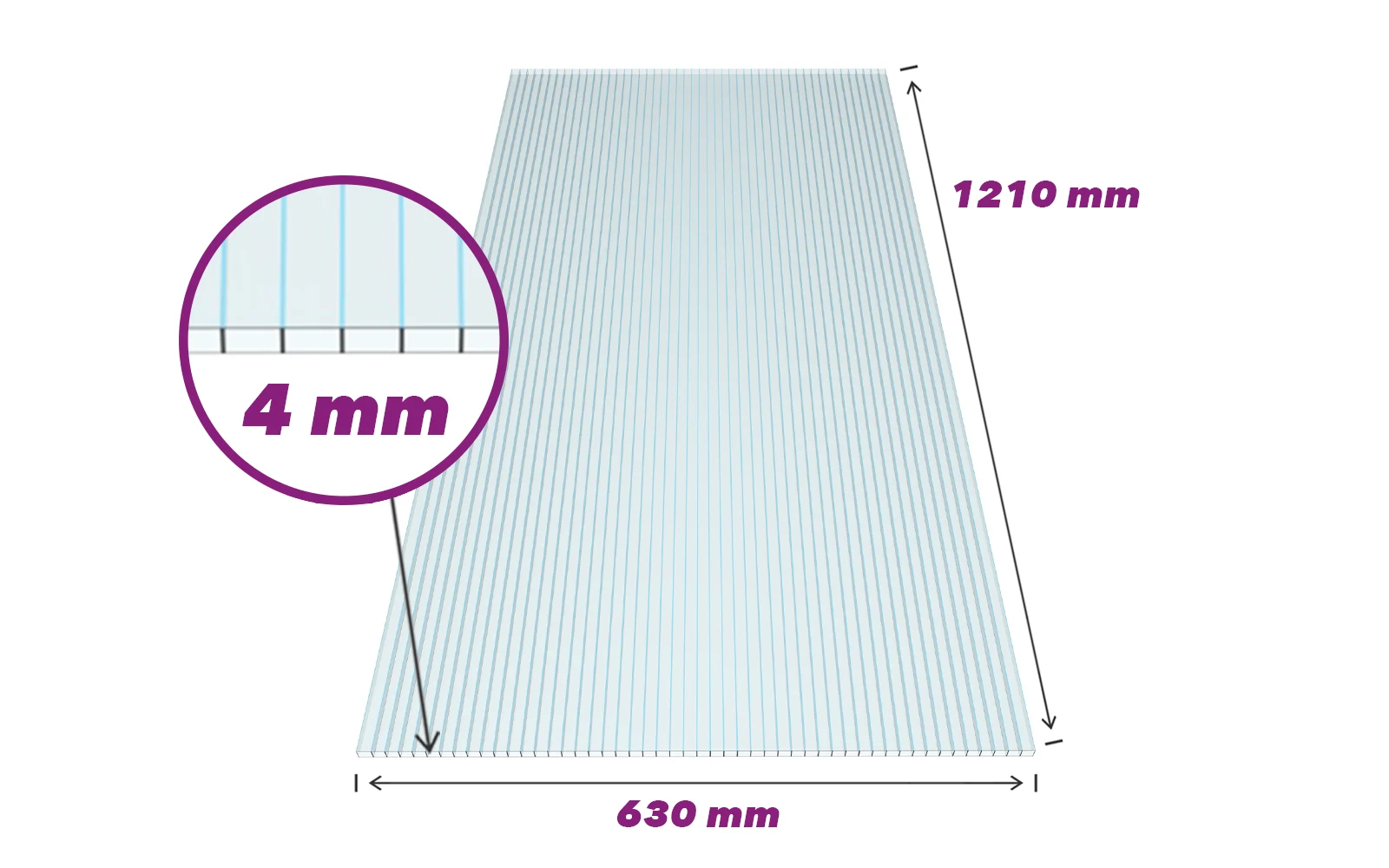 4 mm Gewächshausplatte 1210 x 630 mm farblos polycarbonat