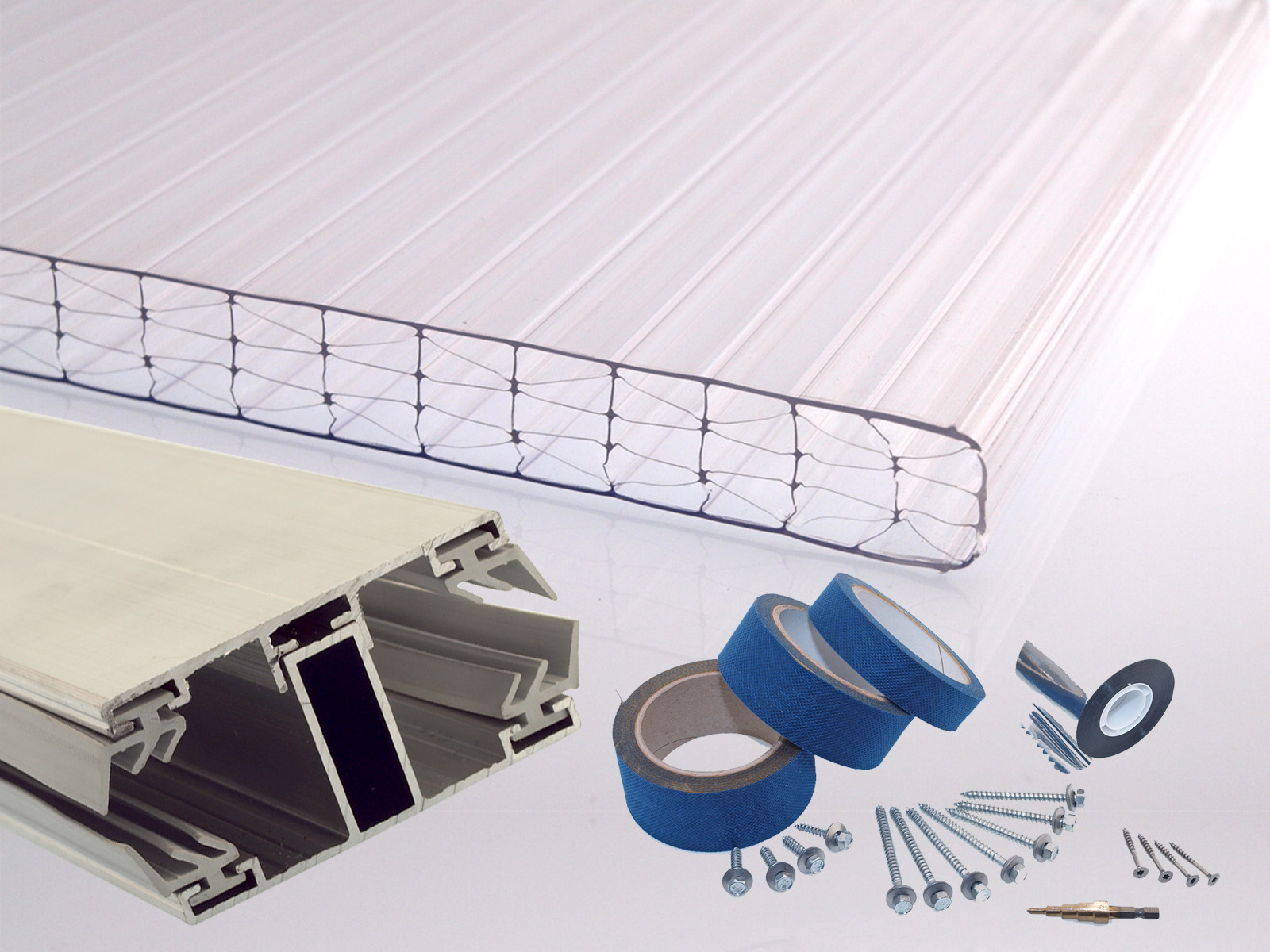 Stegplatten Komplettset 16 mm X-Format farblos Stegplatten Komplettset 16 mm X-Format farblos