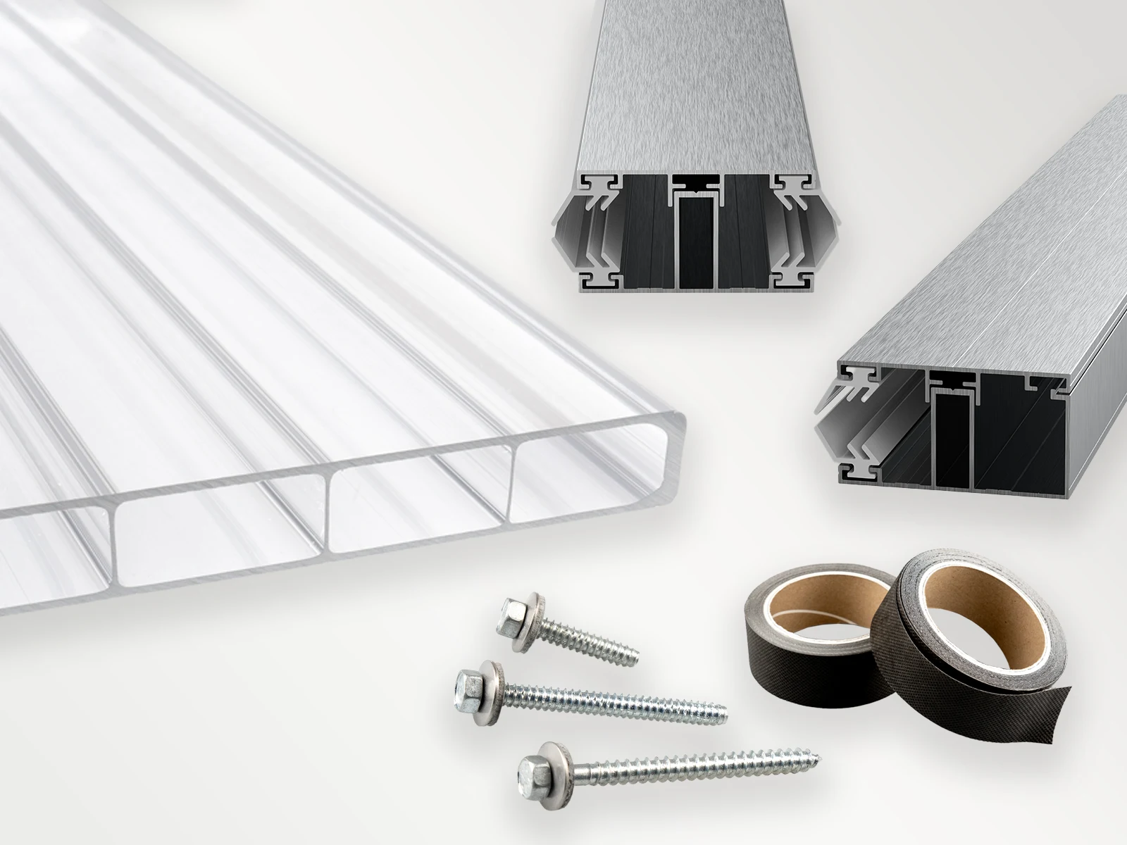 Farblose 2-Fach Doppelstegplatte 16 mm aus Polycarbonat: Im praktischen Komplettset inklusive Montagezubehör.