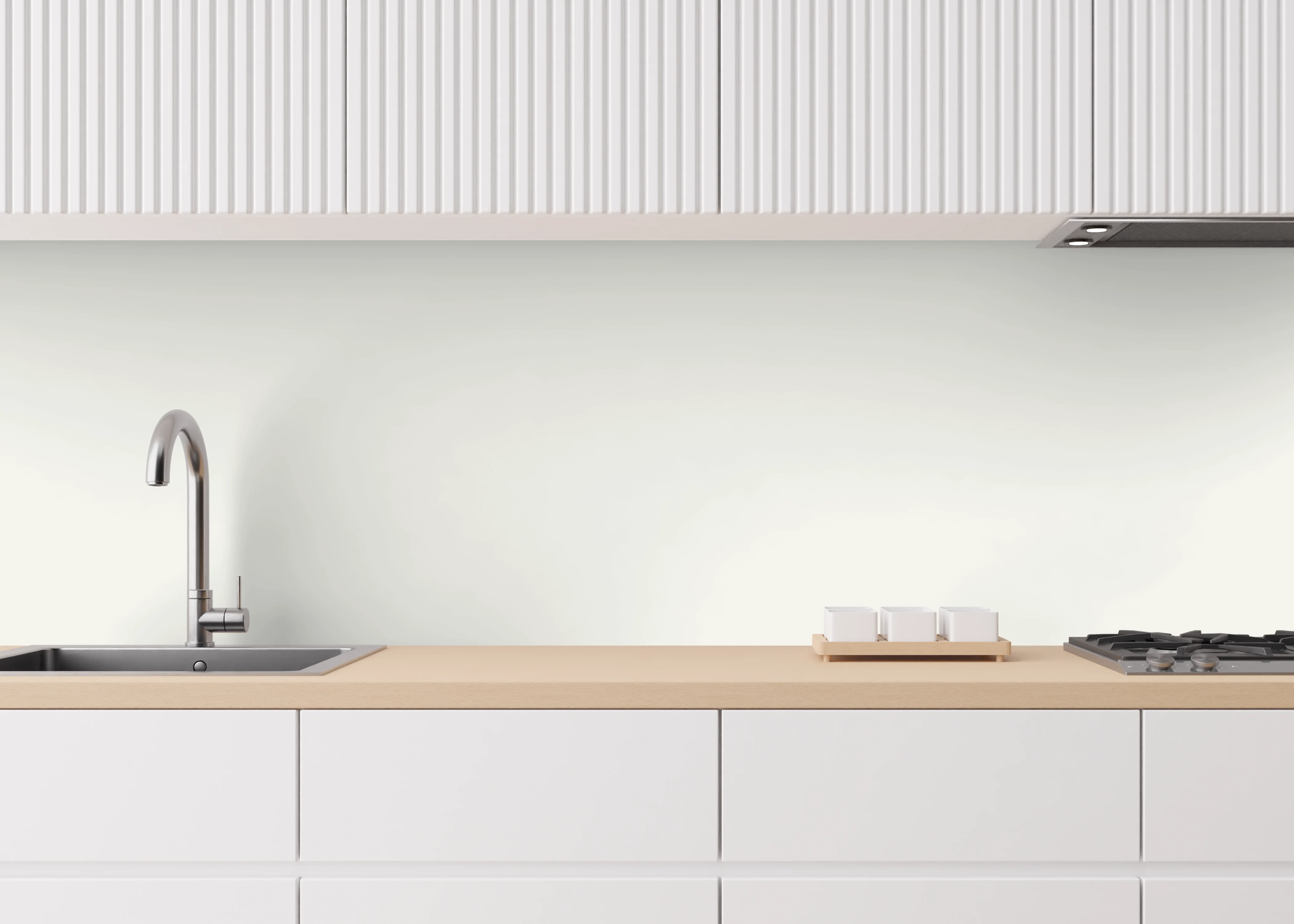 HPL Platte weiß RAL 9010 als Küchenrückwand Anwendung