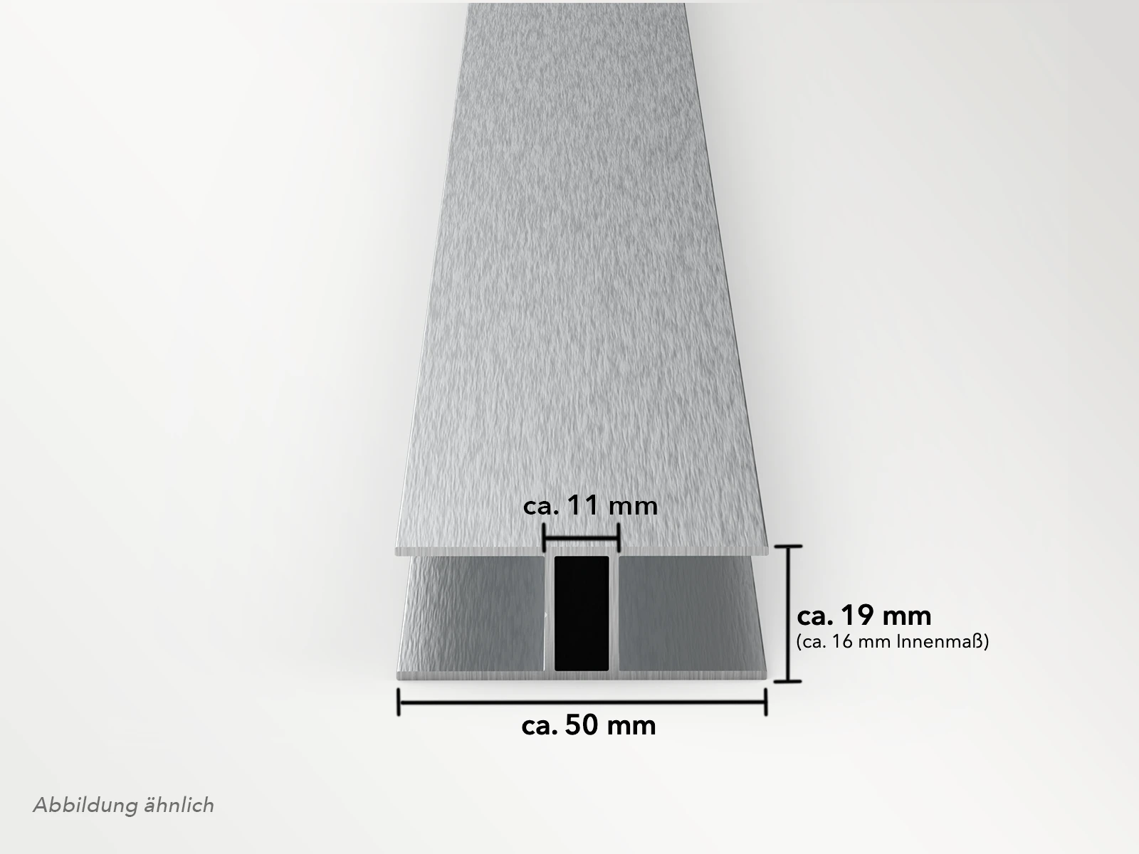 Frontansicht eines Alu H-Profil zur Verbindung von 16 mm Stegplatten