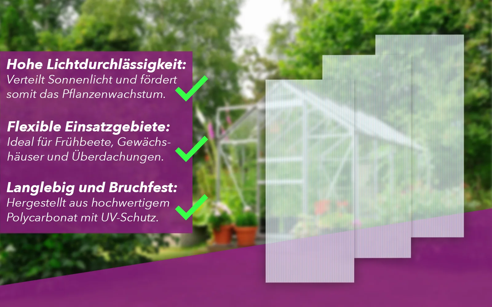 Die Vorteile sind 8 mm Gewächshausplatten