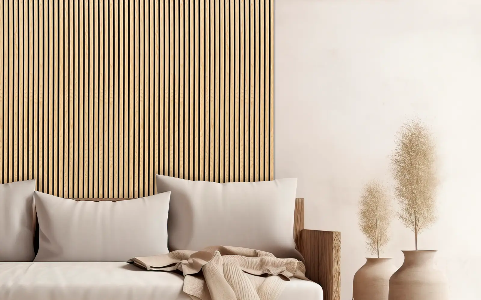 Die Bedeutung von Akustikpaneelen für eine optimale Raumakustik Eich Holz Akustikpaneele Wandpaneel in einem Wohnzimmer