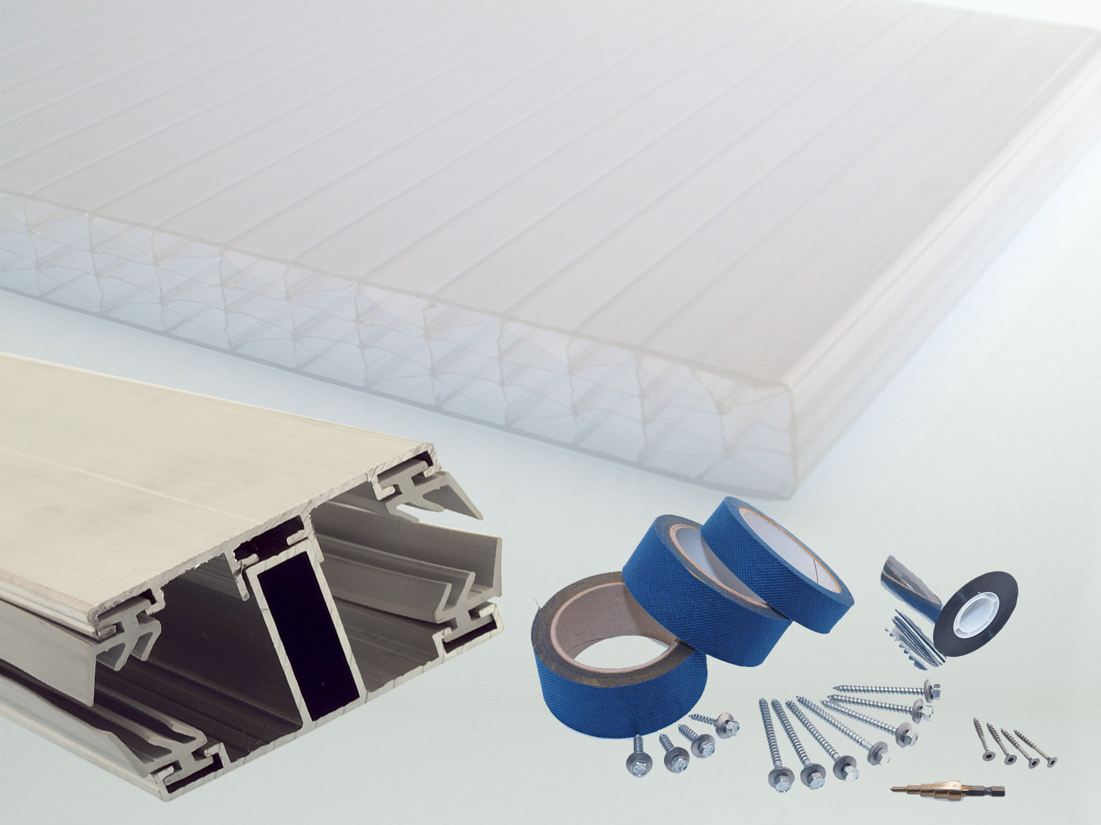 Stegplatten Komplettset 16 mm 3-Fach + X opal Stegplatten Komplettset 16 mm 3-Fach + X opal