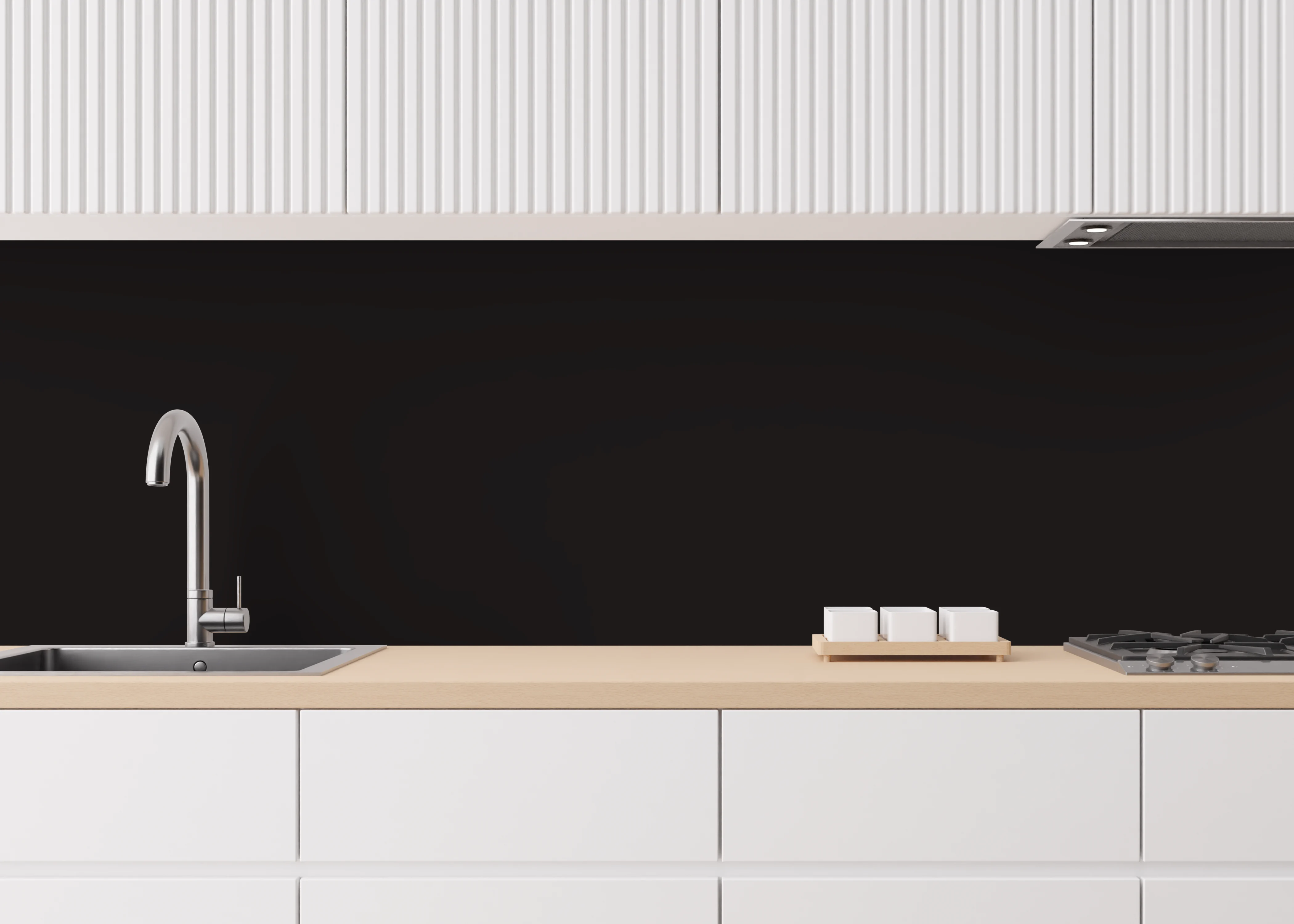 HPL Platte schwarz RAL 8022 als Küchenrückwand Anwendung