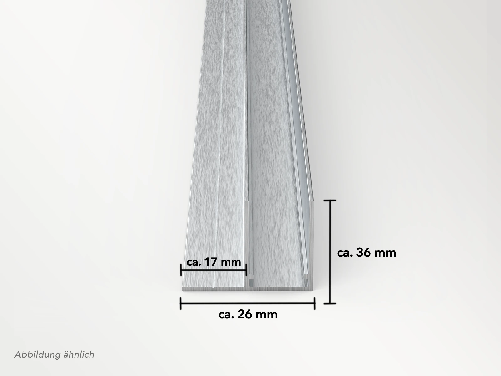 Frontansicht von einem Alu F-Profil fuer 16 mm Stegplatten Frontansicht von einem Alu F-Profil fuer 16 mm Stegplatten
