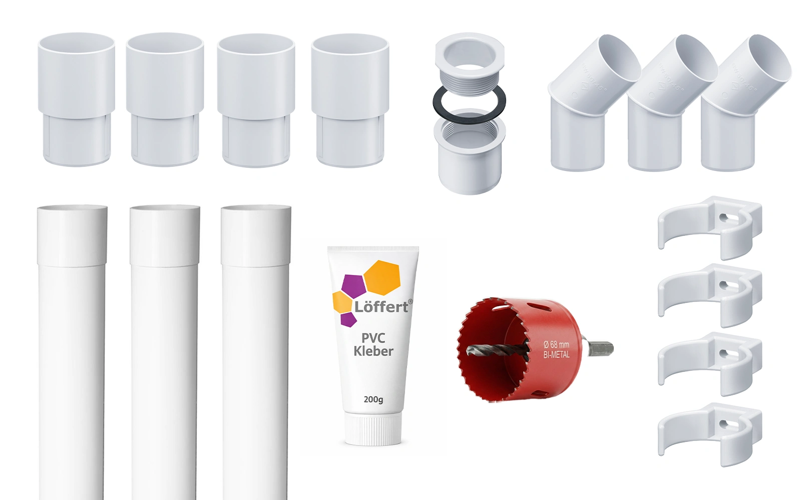 Fallrohr Dachentwaesserung Set weiß DN++