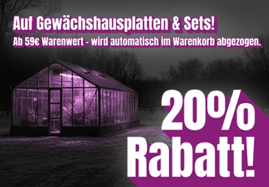 Gewächshausplatten Rabattaktion Banner