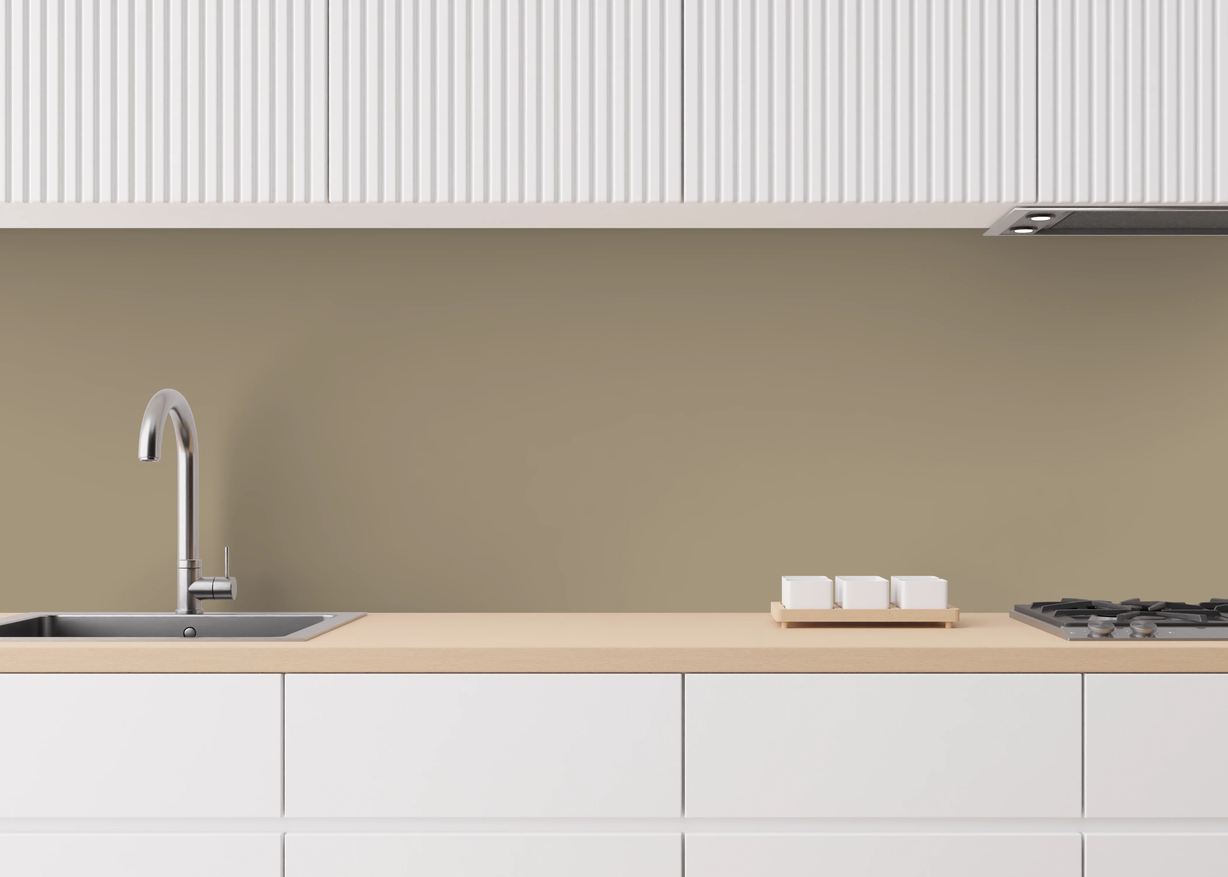 HPL Platte Beige RAL 1019 als Küchenrückwand Anwendung