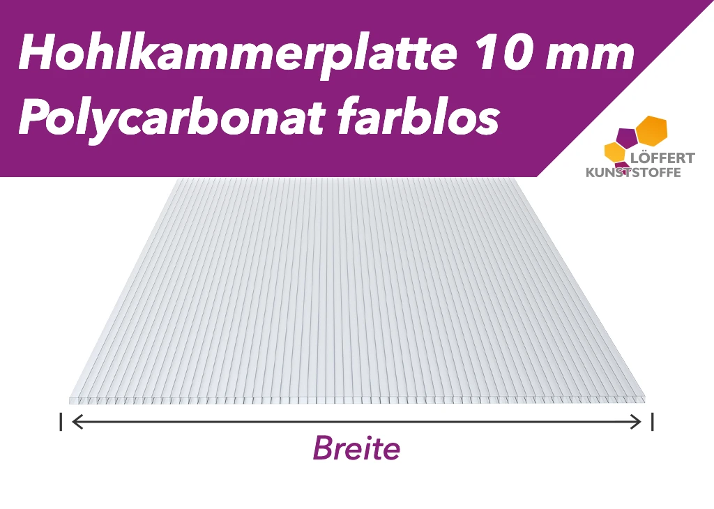 Querschnitt einer farblosen Polycarbonat Hohlkammerplatte in 10 mm Stärke Querschnitt Hohlkammerplatte 10 mm