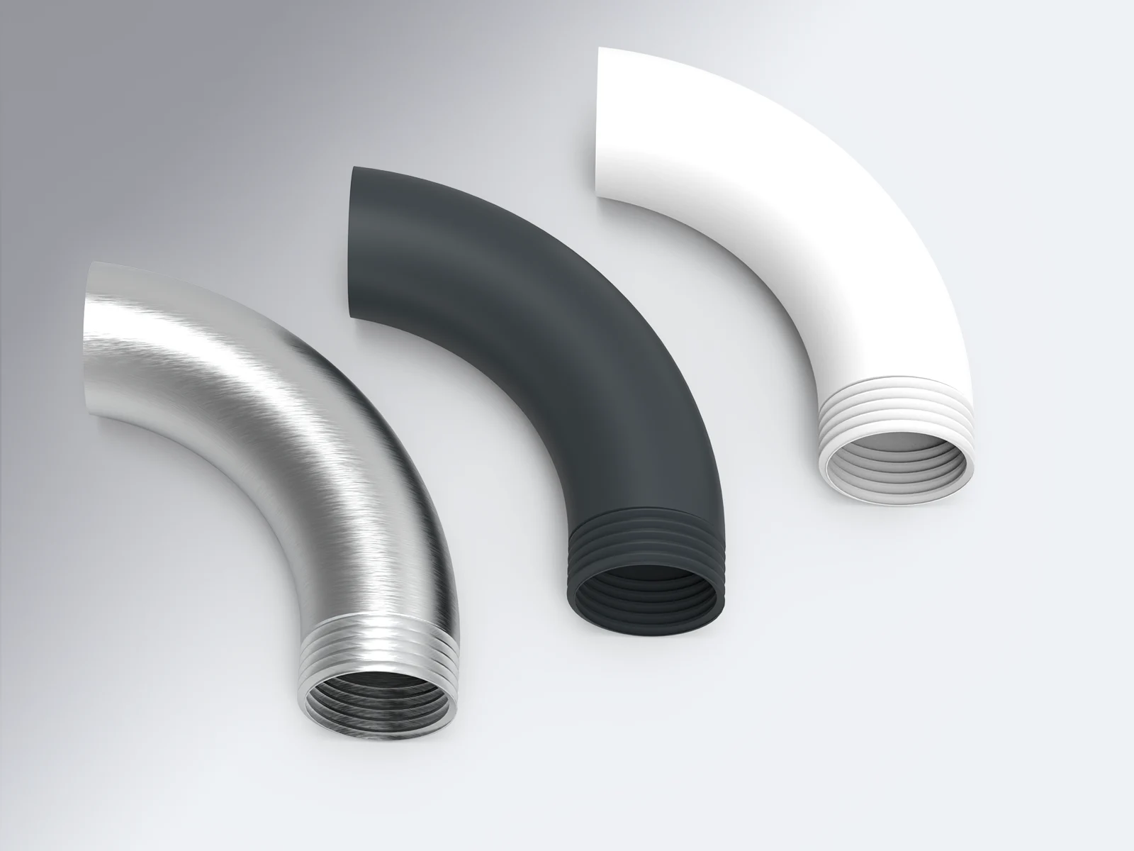 Rohrbogen 72° Aluminium Rohrbogen in weiß, anthrazit und pressblank mit 72 grad Neigung