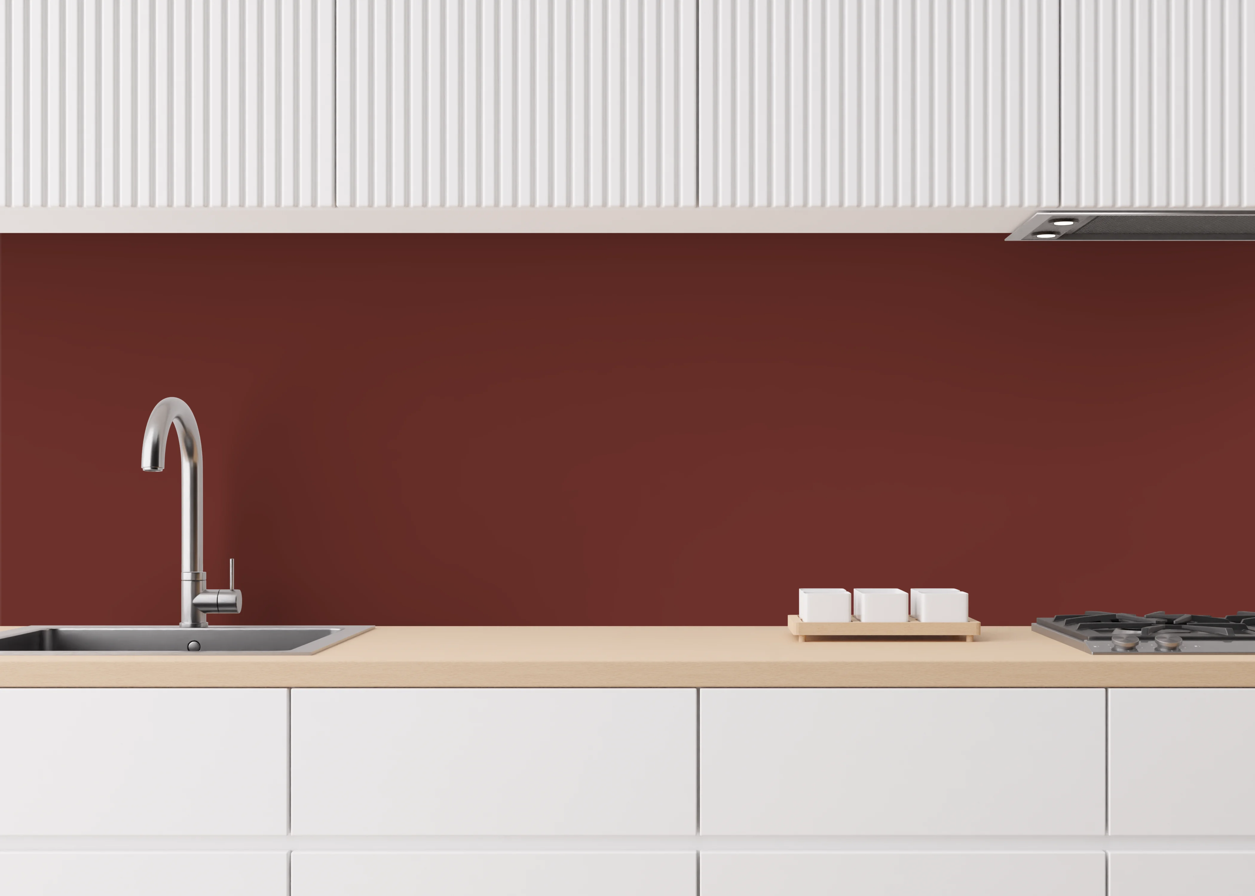 HPL Platte oxidrot RAL 3009 als Küchenrückwand Anwendung