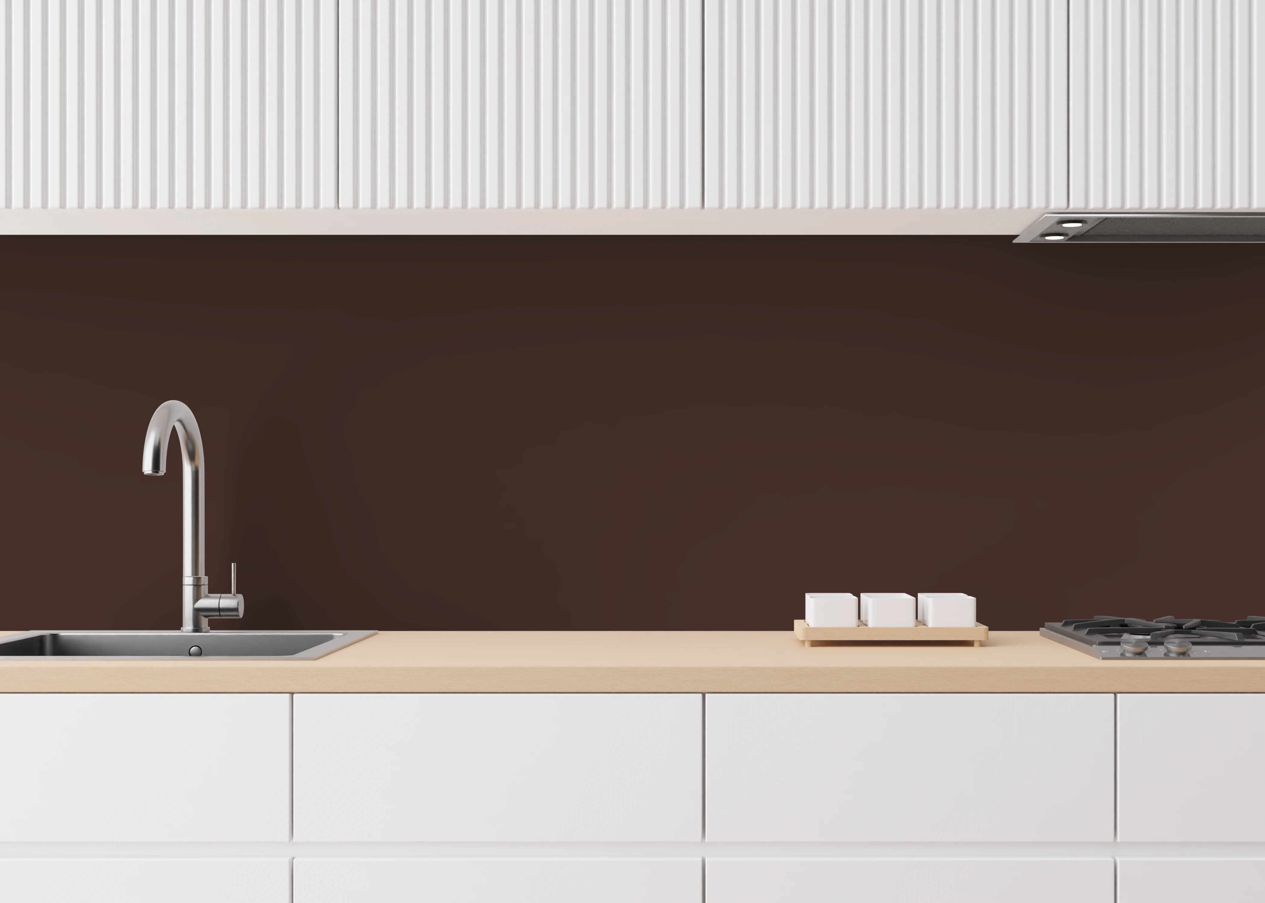 HPL Platte braun RAL 8017 als Küchenrückwand Anwendung