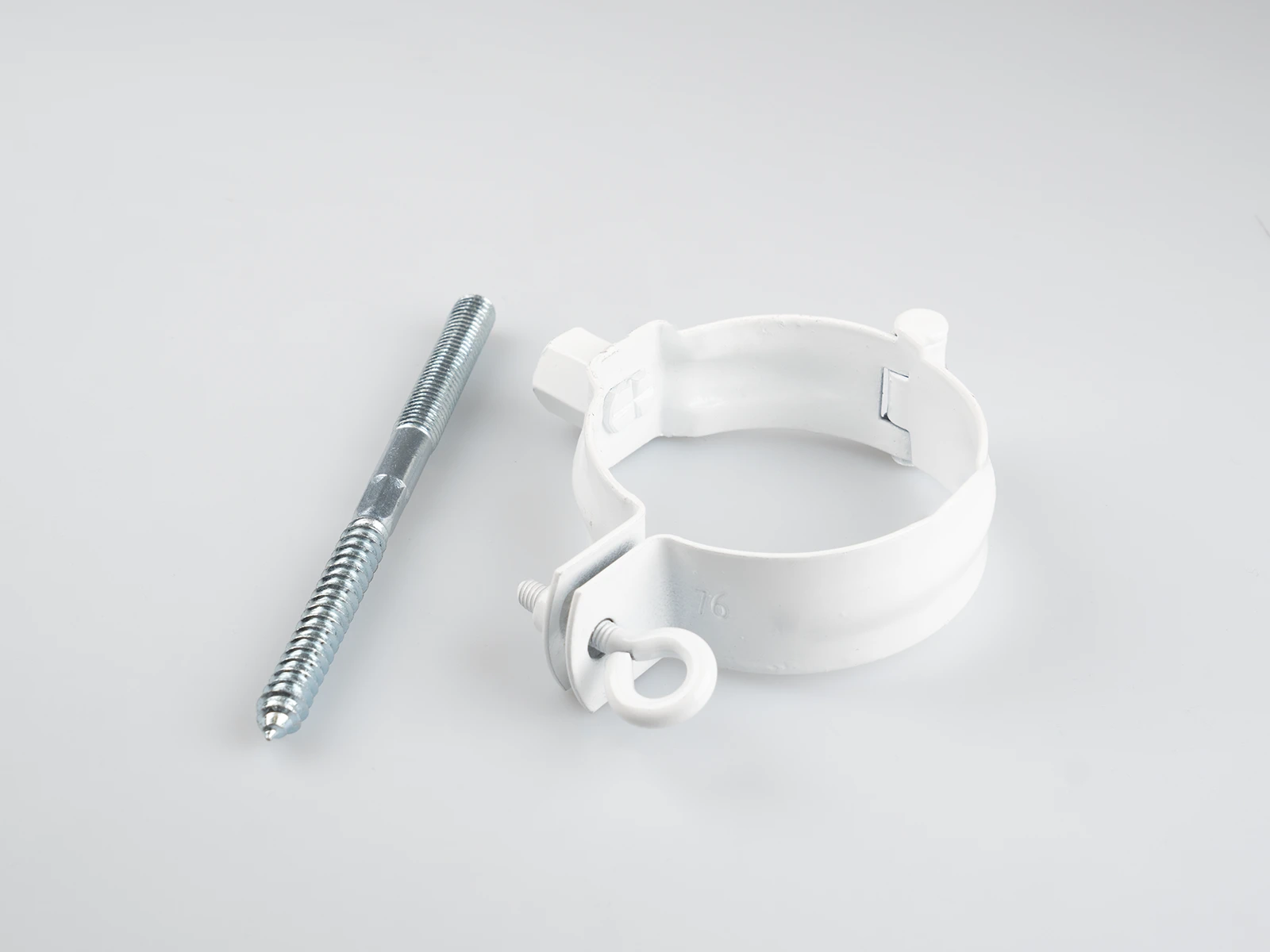 Alu Rohrschelle weiß RAL 9016 Aluminium Rohrschelle weiß RAL 9016 für 80 mm Fallrohre inklusive Schraube