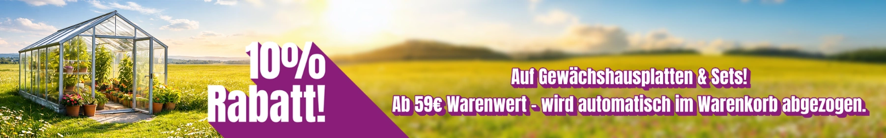Gewächshausplatten Rabattaktion Banner
