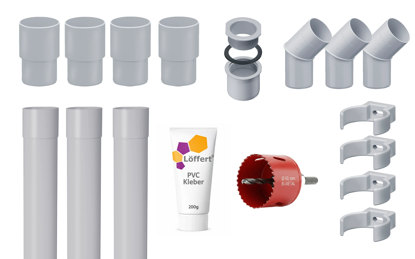 Fallrohr Dachentwaesserung Set grau DN++