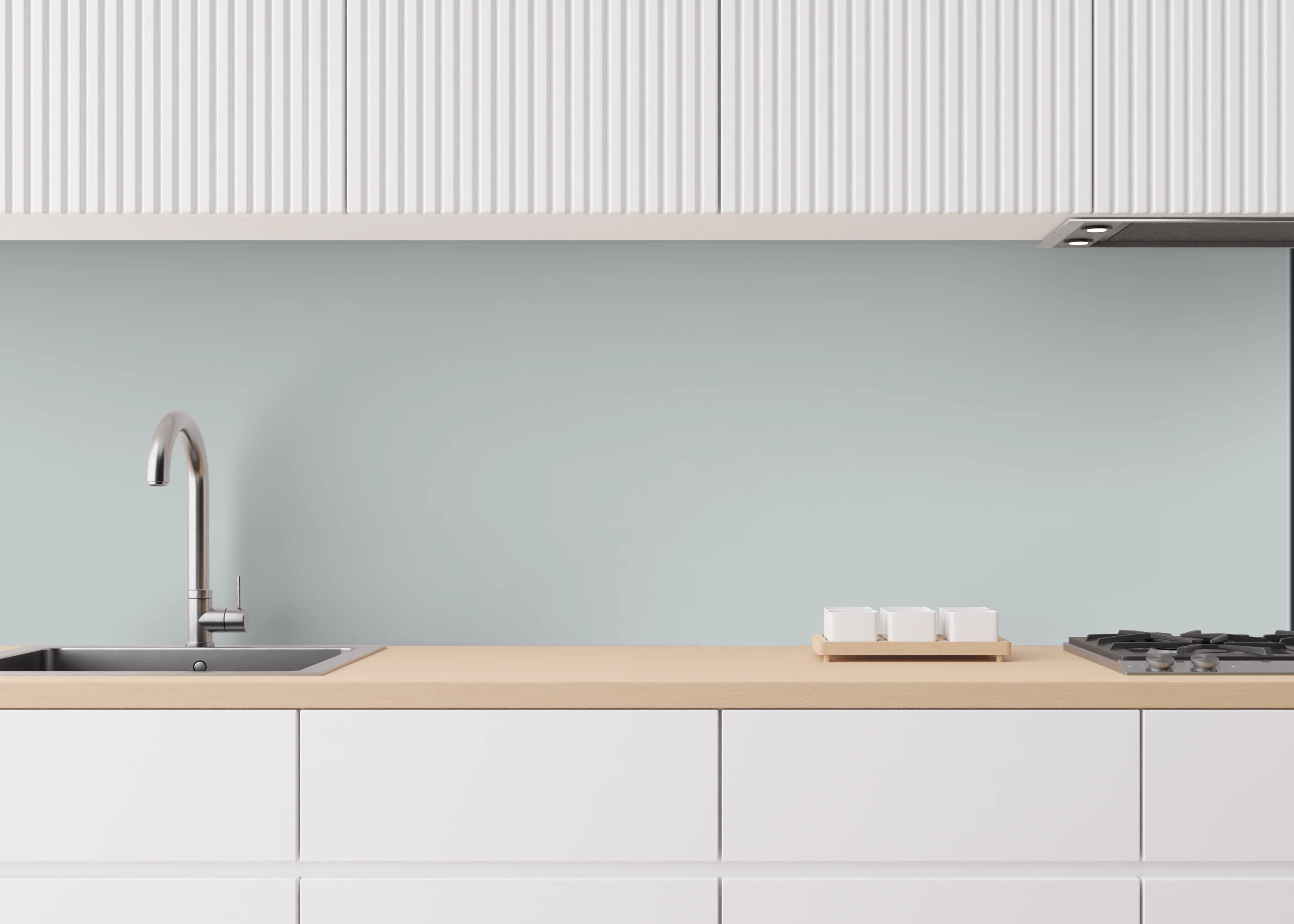 HPL Platte lichtgrau RAL 7035 als Küchenrückwand Anwendung