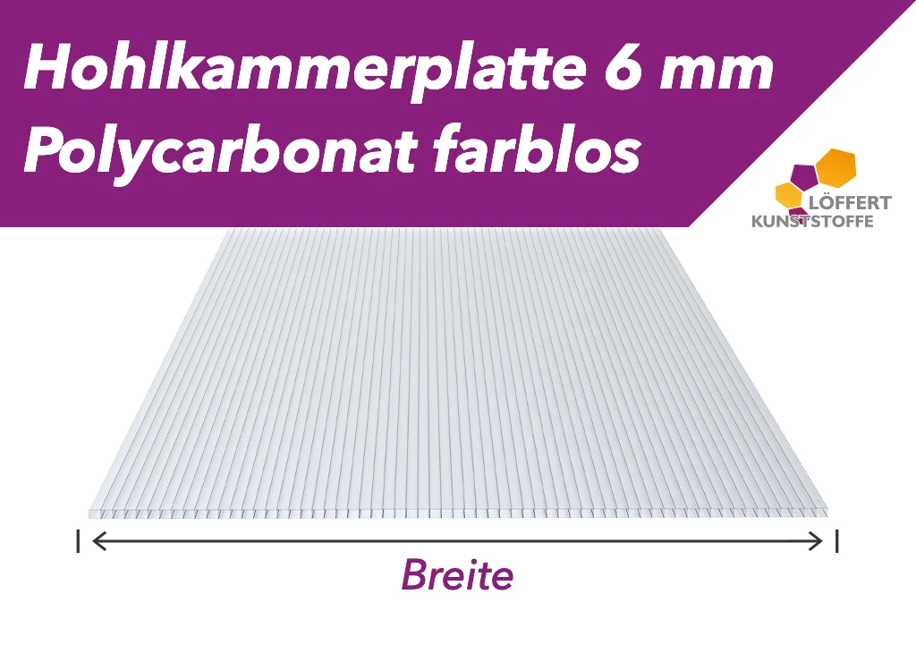 Querschnitt einer farblosen Polycarbonat Hohlkammerplatte in 6 mm Stärke Querschnitt Hohlkammerplatte 6 mm