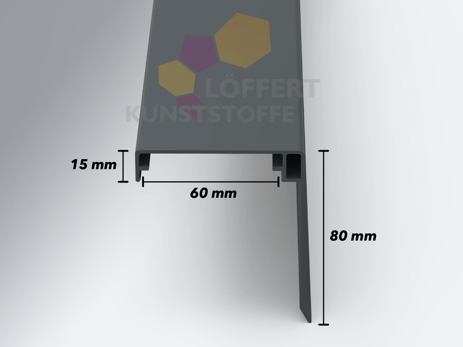 Querschnitt Klemmdeckel mit Wetterschenkel grau anthrazit